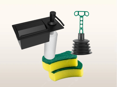 Kit suporte de detergente e eponja e desentupidor de pia