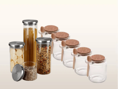 Porta-condimentos e temperos de vidro